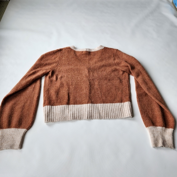 Yes Lola Womens Knit Crop Sweater Baggy Chunky Brown Button Up Cardigan Small - Picture 5 of 11